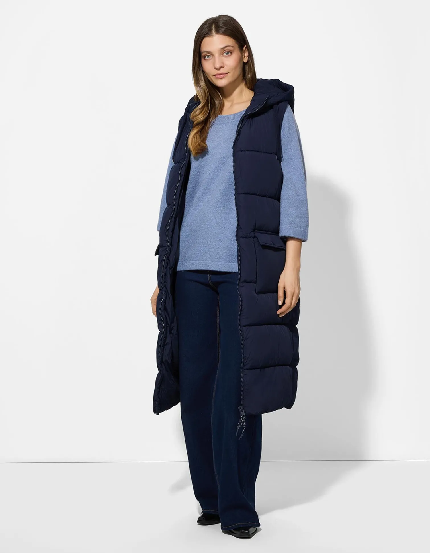 Lange Weste - Regular Fit - dunkelblau