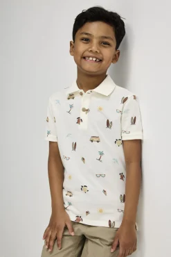 Poloshirt - Allover-Print - weiß