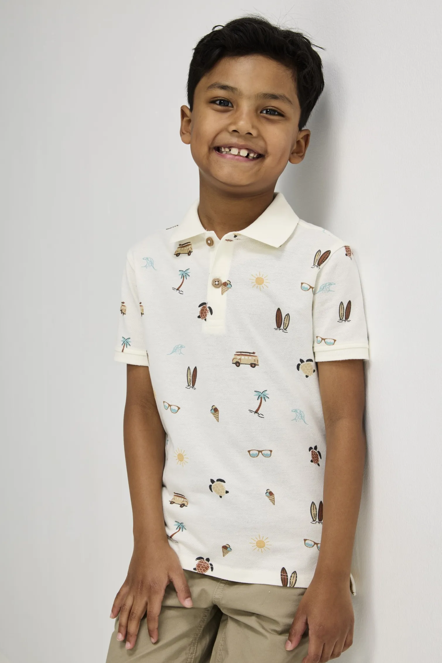 Poloshirt - Allover-Print - weiß