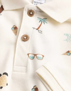 Poloshirt - Allover-Print - weiß