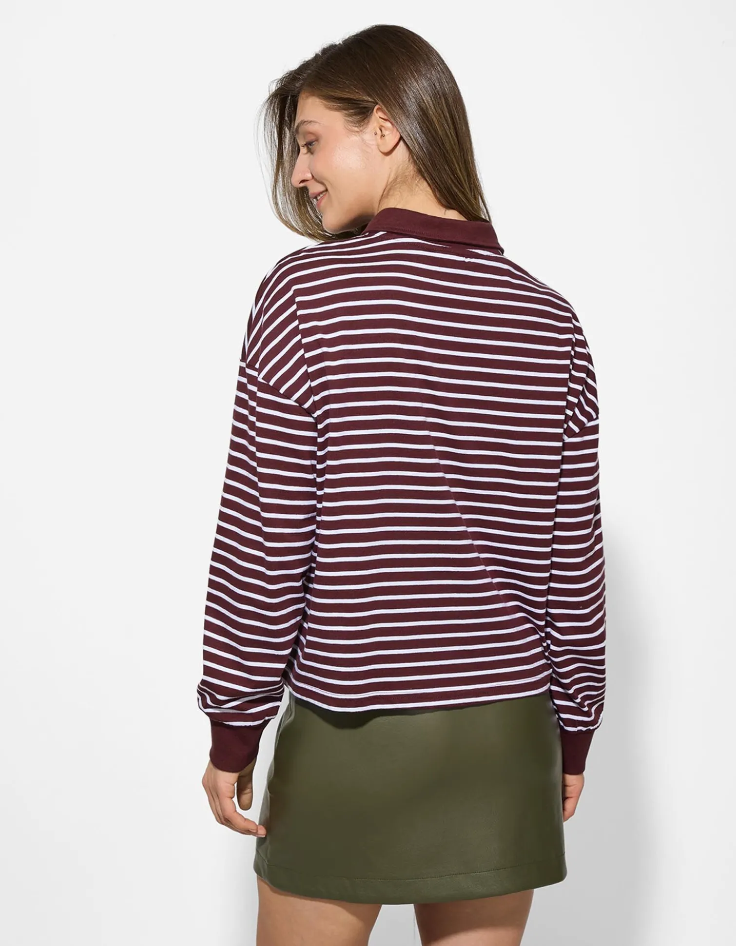 Poloshirt - Streifen - dunkelrot