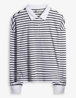 Poloshirt - Streifen - weiß