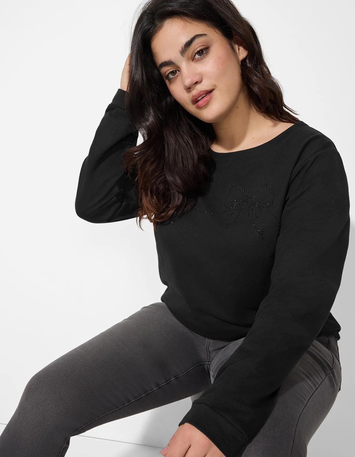 Pullover - Ziersteine - schwarz
