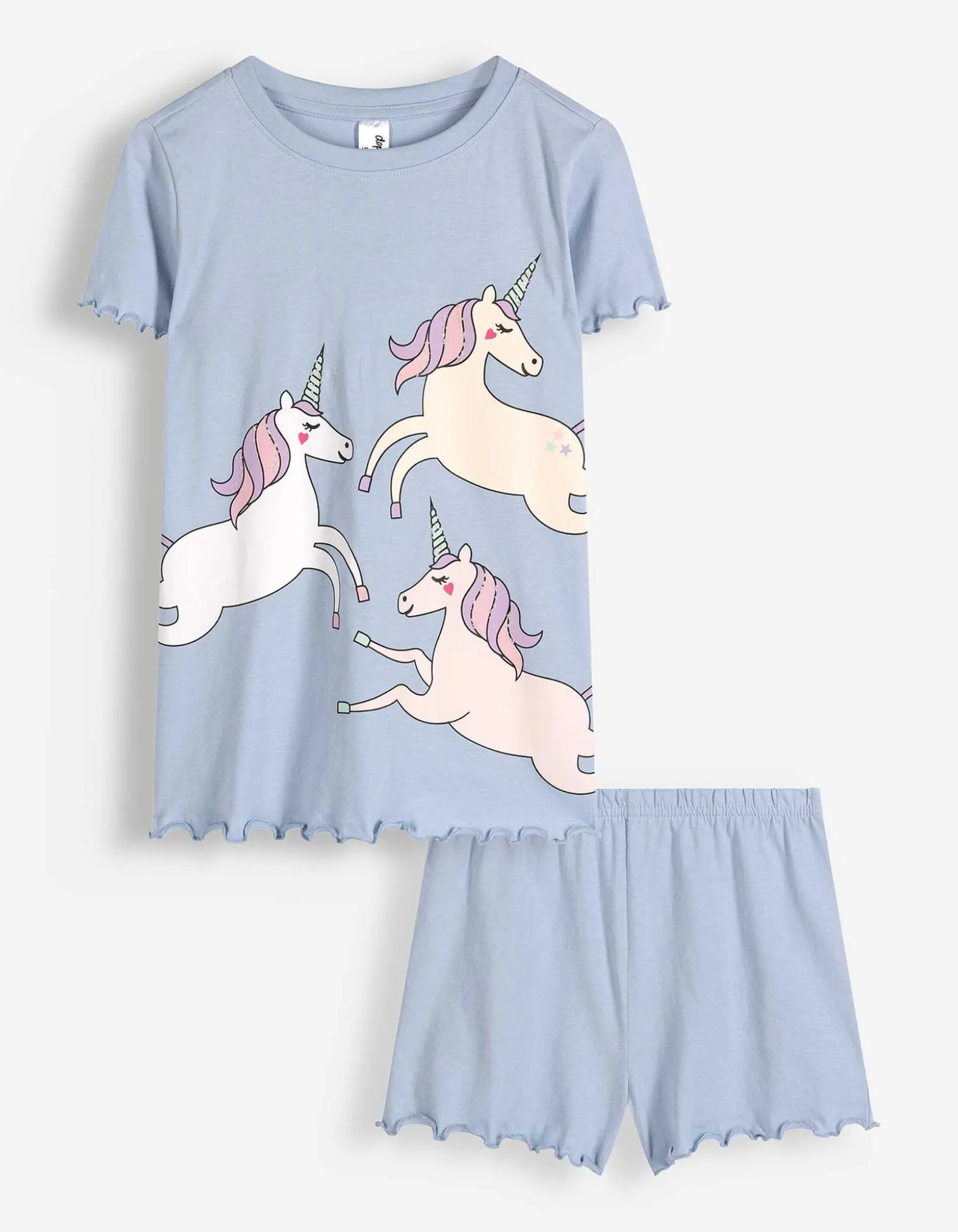 Pyjama Set aus Shirt und Shorts - Einhorn - hellblau