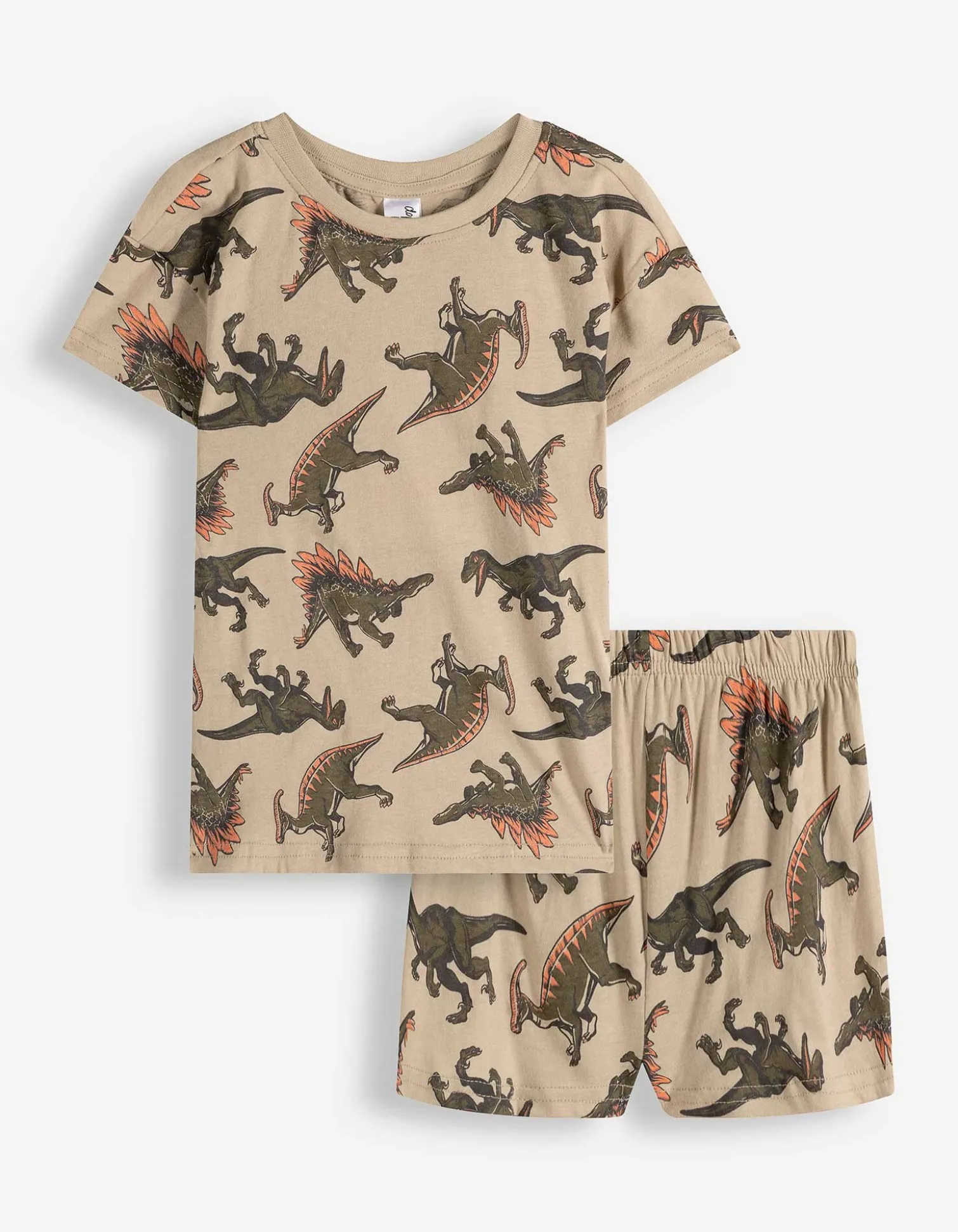 Pyjama Set aus Shirt und Shorts - Allover-Muster - beige