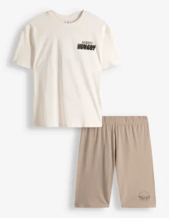 Pyjama Set aus Shirt und Shorts - Mustermix - Bunt