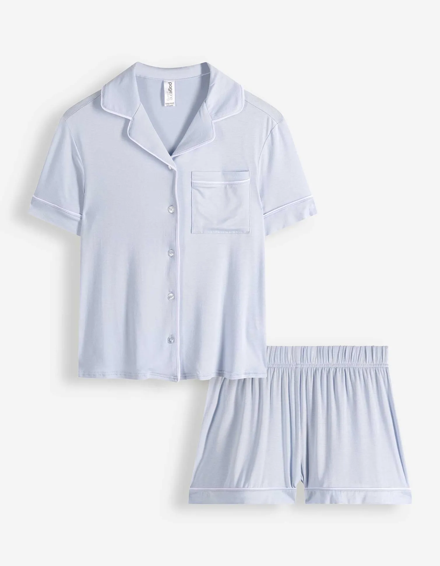 Pyjama Set aus Shirt und Shorts - Viskose-Mix - hellblau