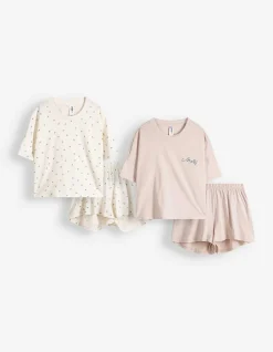 Pyjama Set aus Shirt und Shorts - 2er-Pack - bronzefarben