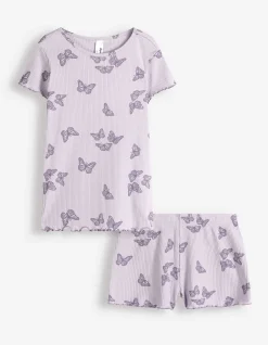 Pyjama Set aus Shirt und Shorts - Allover-Muster - lila