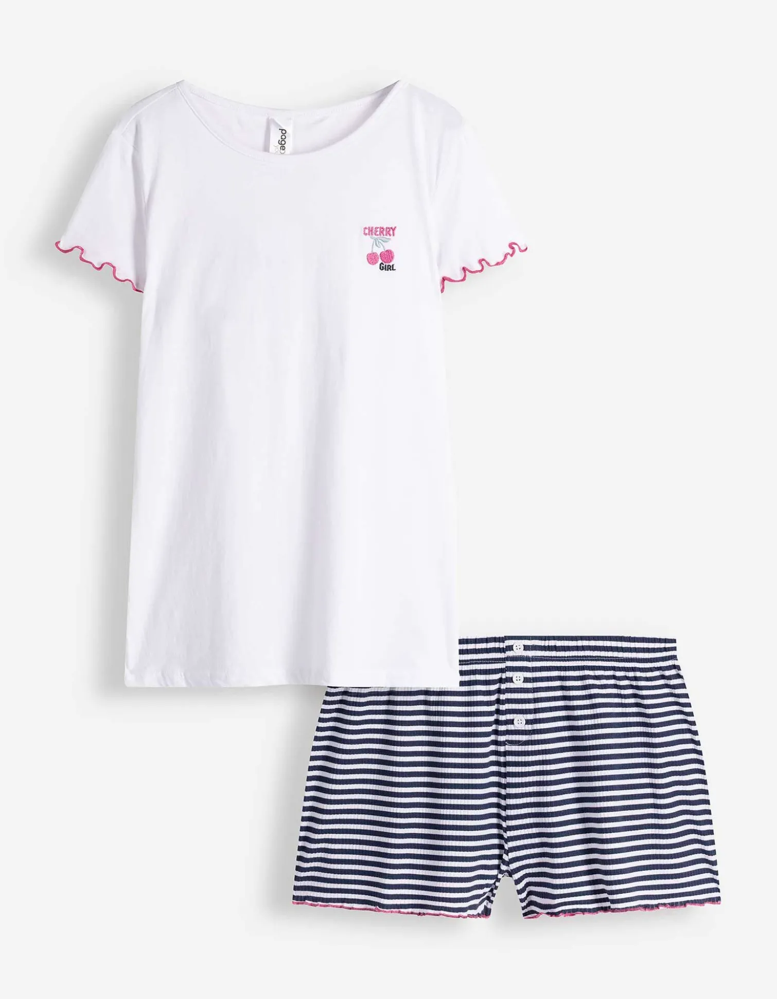 Pyjama Set aus Shirt und Shorts - Allover-Muster - weiß