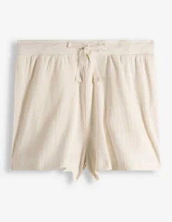 Pyjama Set aus Shirt und Shorts - Waffelstruktur - weiß