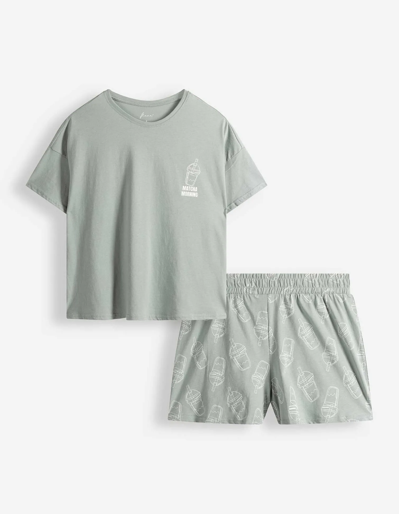 Pyjama Set aus Shirt und Shorts - Allover-Print - türkis