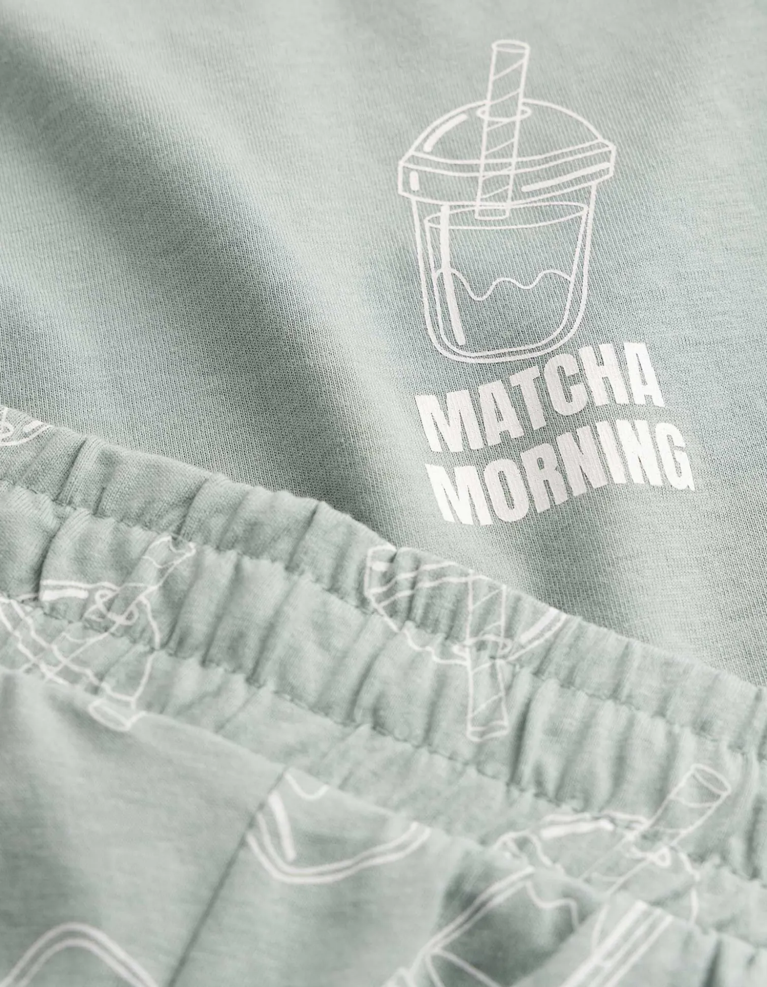 Pyjama Set aus Shirt und Shorts - Allover-Print - türkis