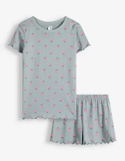 Pyjama Set aus Shirt und Shorts - Allover-Muster - hellblau