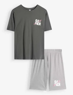 Pyjama Set aus Shirt und Shorts - Mustermix - Bunt