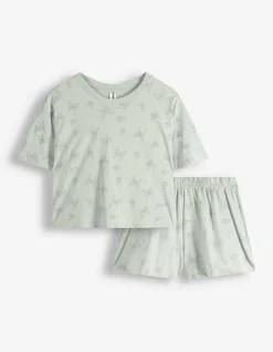Pyjama Set aus Shirt und Shorts - Allover-Muster - hellgrün