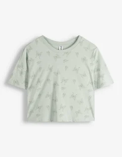 Pyjama Set aus Shirt und Shorts - Allover-Muster - hellgrün