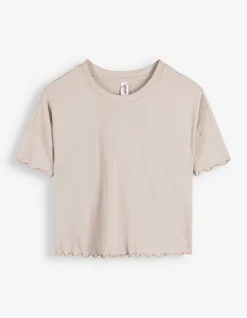 Pyjama Set aus Shirt und Shorts - einfarbig - beige