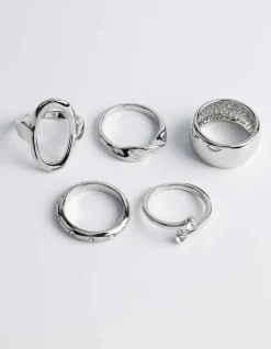 Ring - 5er-Pack - silberfarben
