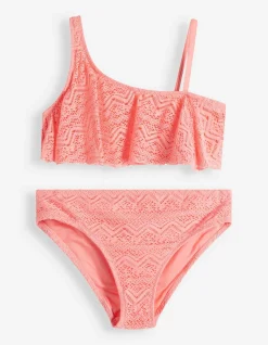 Set aus Bikinitop und Bikinislip - Lochspitze - Pink