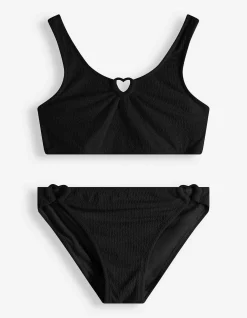 Set aus Bikinitop und Bikinislip - Rippenstruktur - schwarz
