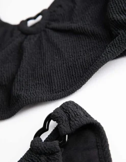 Set aus Bikinitop und Bikinislip - Rippenstruktur - schwarz