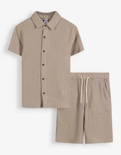 Set aus Hemd und Shorts - Musselin - beige