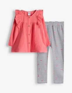 Set aus Kleid und Leggings - Musselin - pink