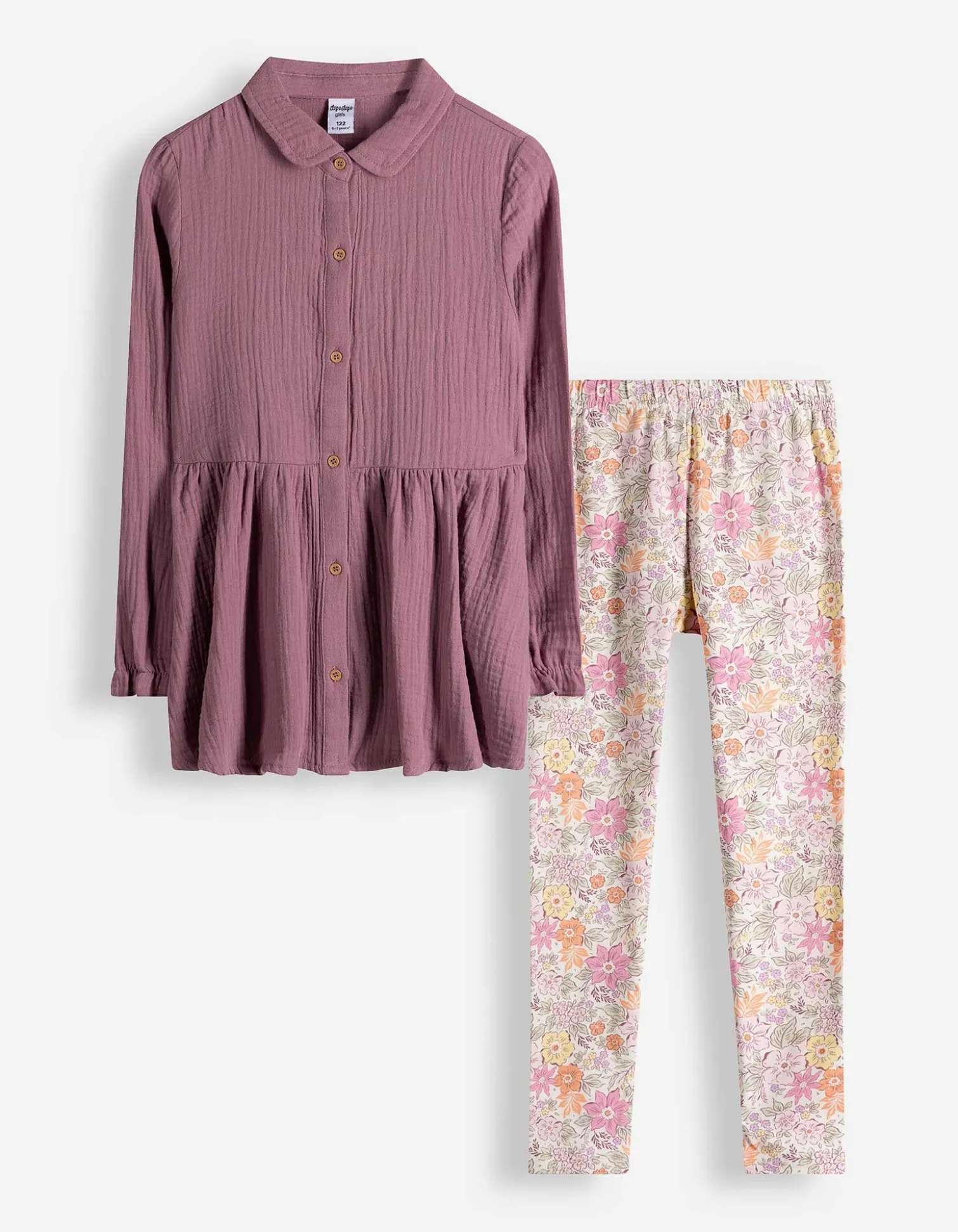 Set aus Kleid und Leggings - Musselin - dunkellila