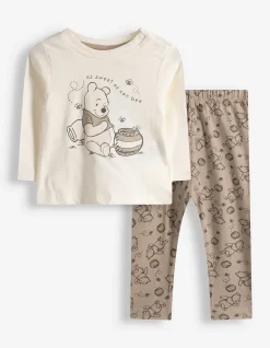 Set aus Langarmshirt, Leggings und Lätzchen - Winnie Puuh - beige