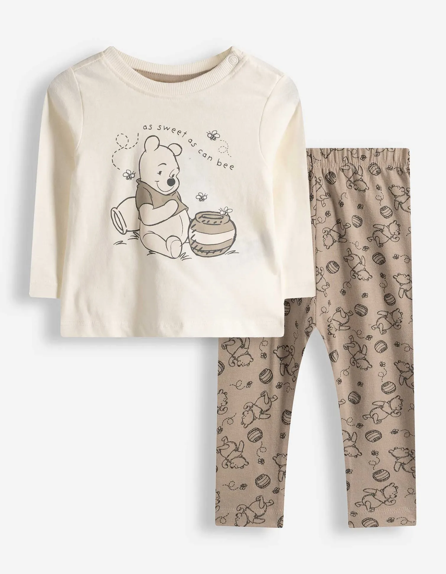 Set aus Langarmshirt, Leggings und Lätzchen - Winnie Puuh - beige