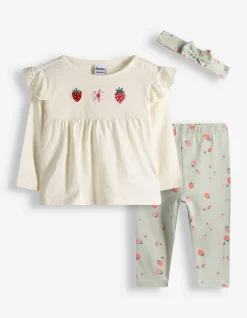 Set aus Langarmshirt und Leggings - Stickereien - weiß