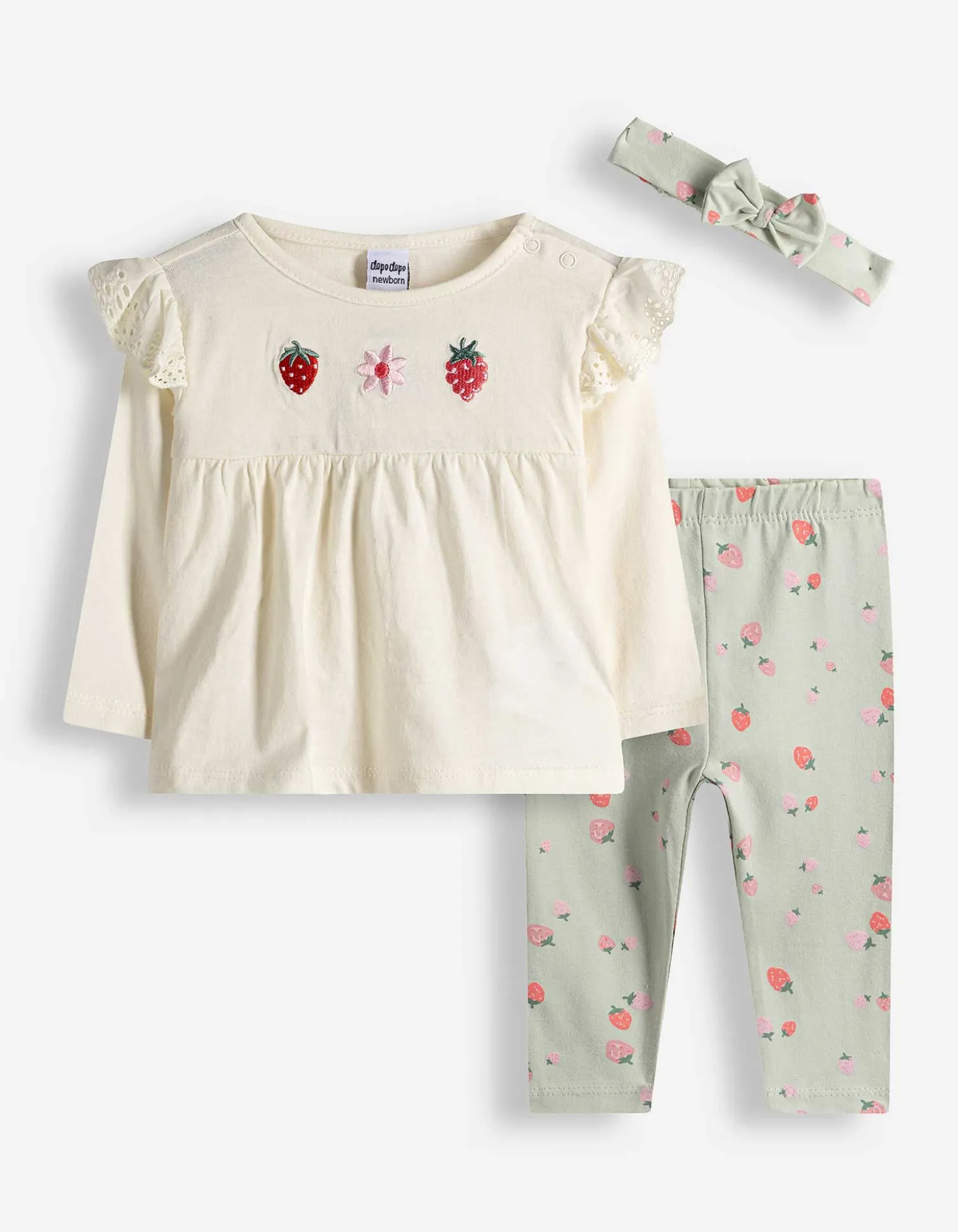 Set aus Langarmshirt und Leggings - Stickereien - weiß