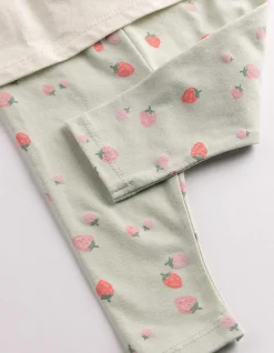 Set aus Langarmshirt und Leggings - Stickereien - weiß