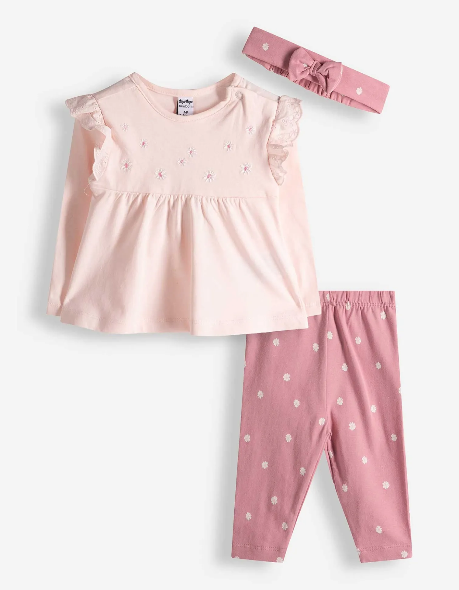 Set aus Langarmshirt und Leggings - Stickereien - rosa