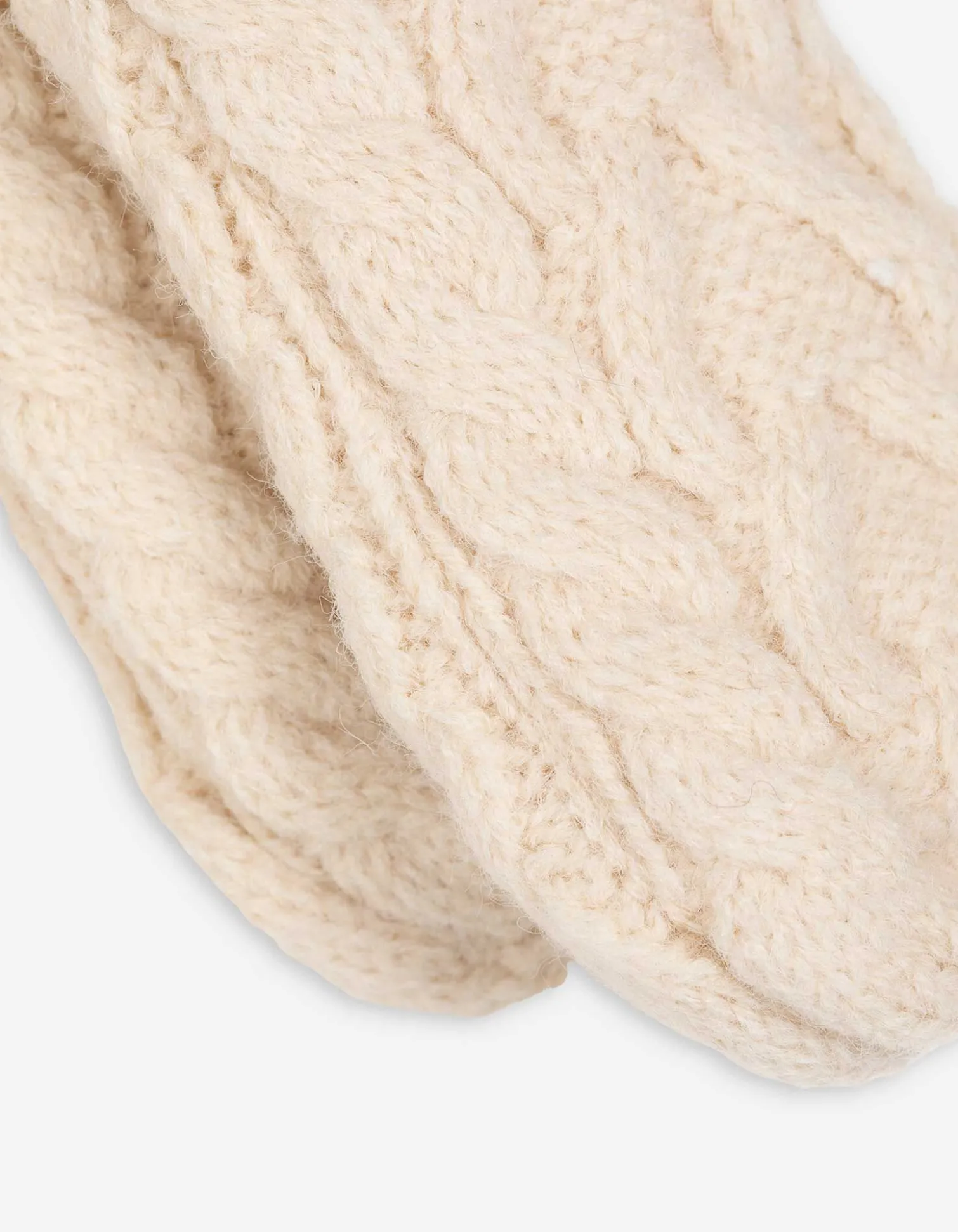 Set aus Mütze und Handschuhe - Zopfstrick - beige