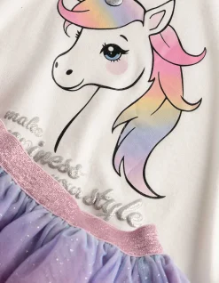 Set aus Shirt und Rock - Mehrfarbiges Design - weiß
