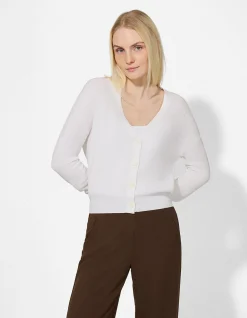 Strickjacke - V-Ausschnitt - weiß