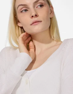 Strickjacke - V-Ausschnitt - weiß