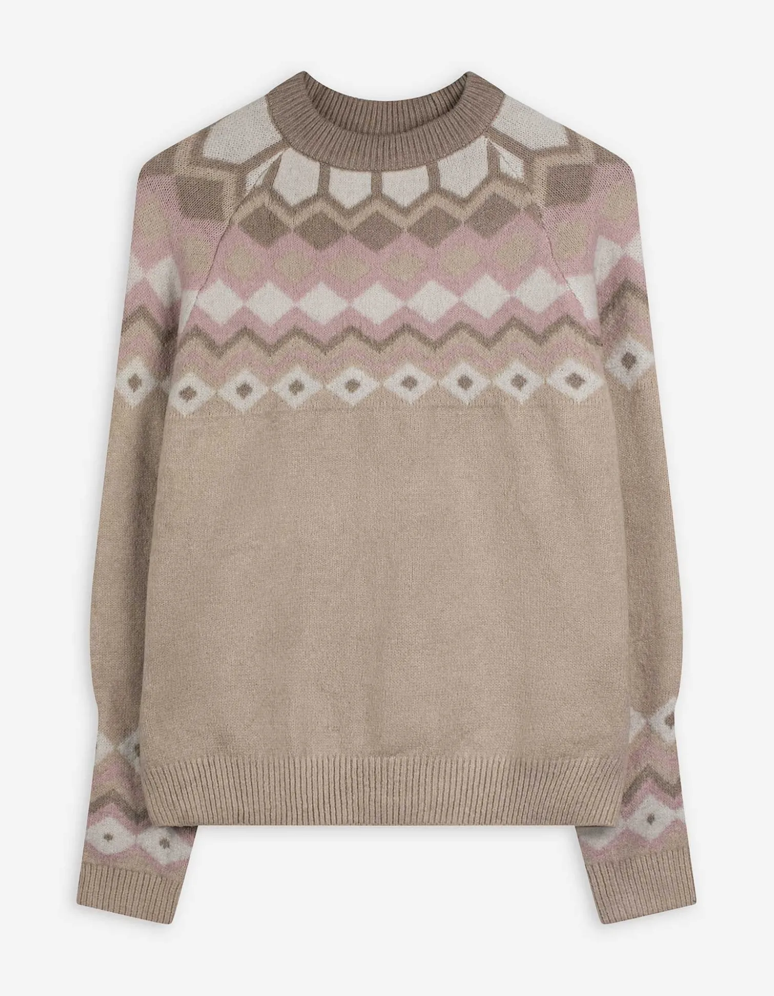 Strickpullover - Karomuster - beige