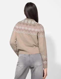 Strickpullover - Karomuster - beige