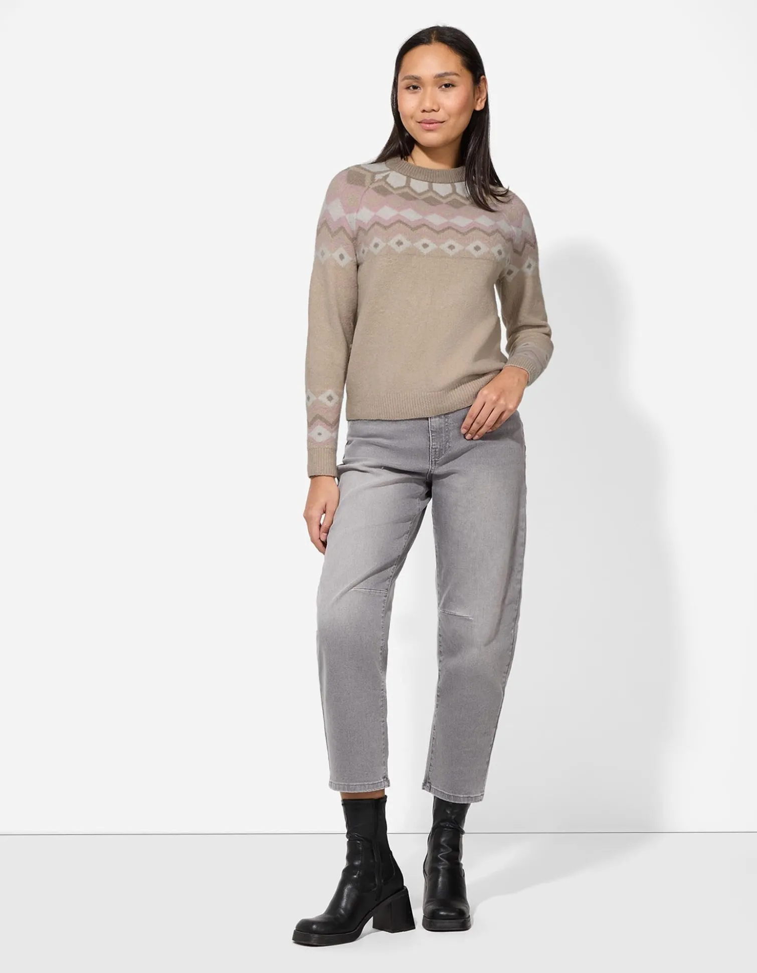 Strickpullover - Karomuster - beige