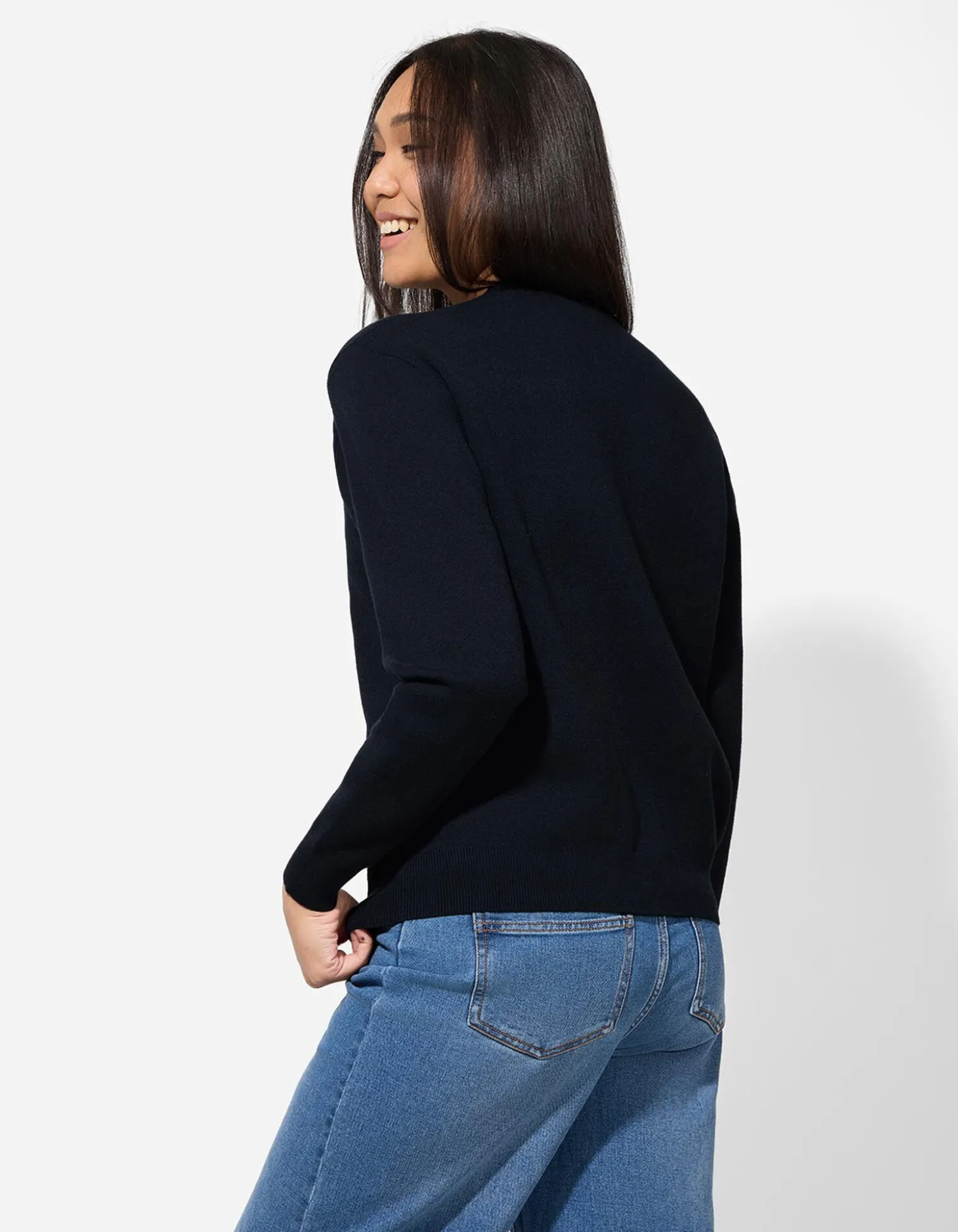 Strickpullover - Stickerei - dunkelblau