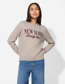 Strickpullover - Stickerei - braun