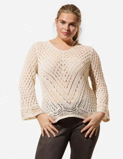 Strickpullover - V-Ausschnitt - Beige