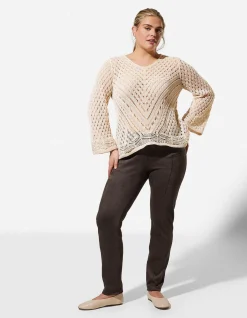 Strickpullover - V-Ausschnitt - Beige