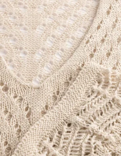 Strickpullover - V-Ausschnitt - Beige