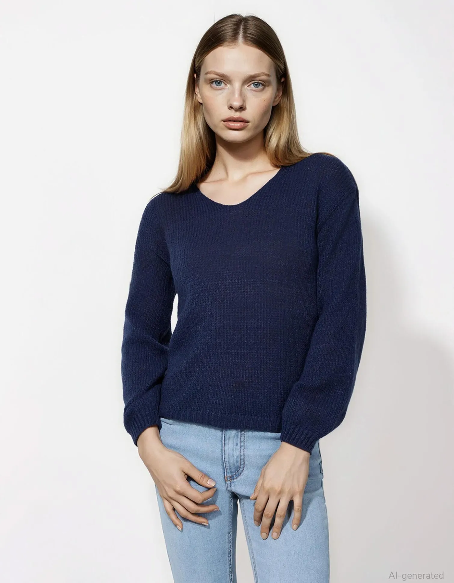 Strickpullover - V-Ausschnitt - dunkelblau
