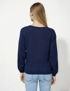Strickpullover - V-Ausschnitt - dunkelblau