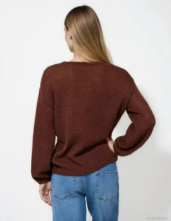 Strickpullover - V-Ausschnitt - braun